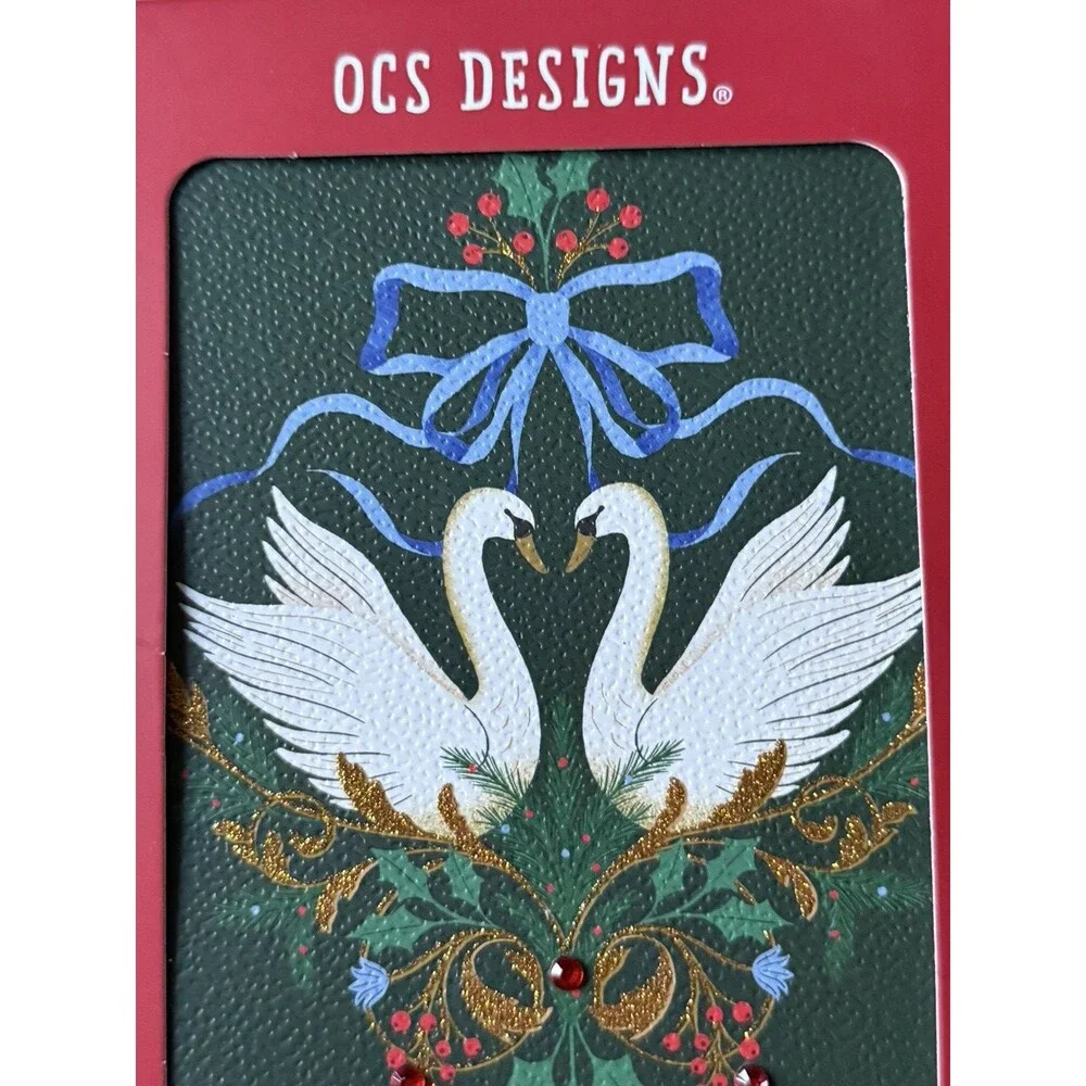 Merry Christmas Swan Note Cards Blank Box Set 8 Blank with Envelopes & Stickers